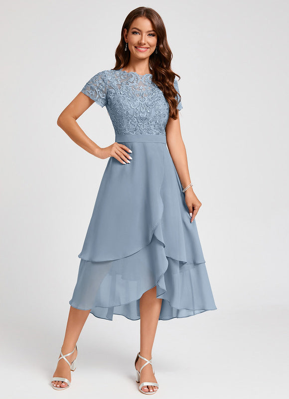 Robe Pastel Bleu Col Rond Asymétrique - gallery 3