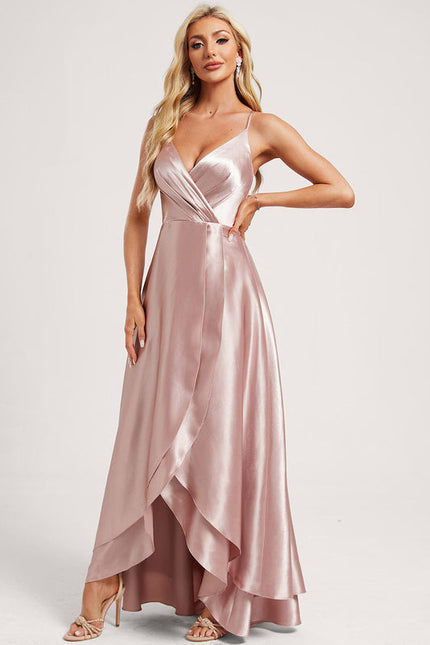 Robe Pastel Vert Satin Volants Asymétrique - gallery 1