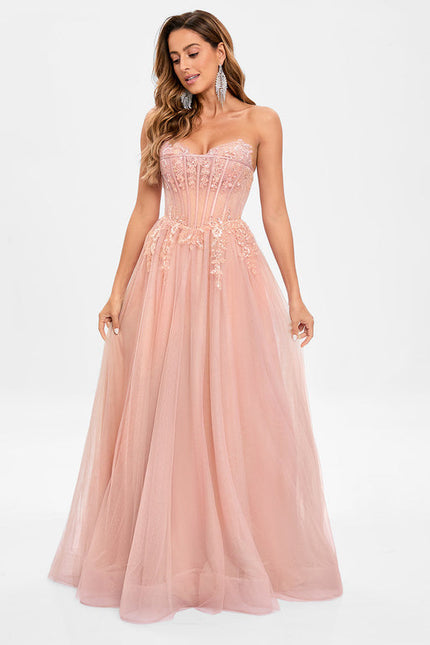 Robe Pastel Rose Col V Tulle Paillettes - gallery 6