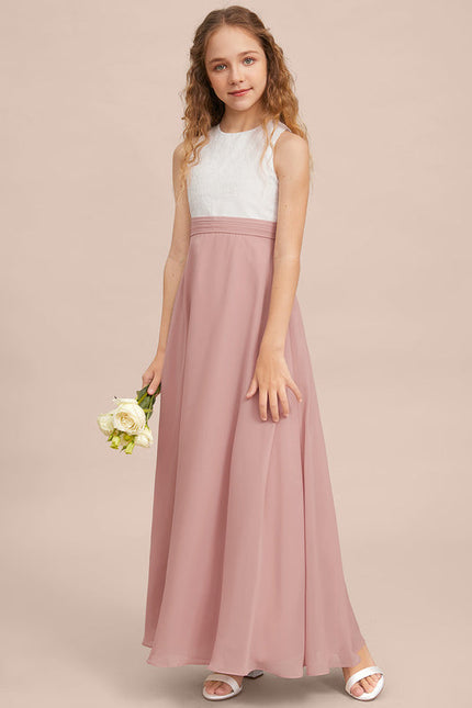 Robe Pastel Rose Demoiselle D'Honneur Col Rond - gallery 2