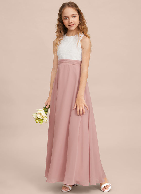 Robe Pastel Rose Demoiselle D'Honneur Col Rond - gallery 2