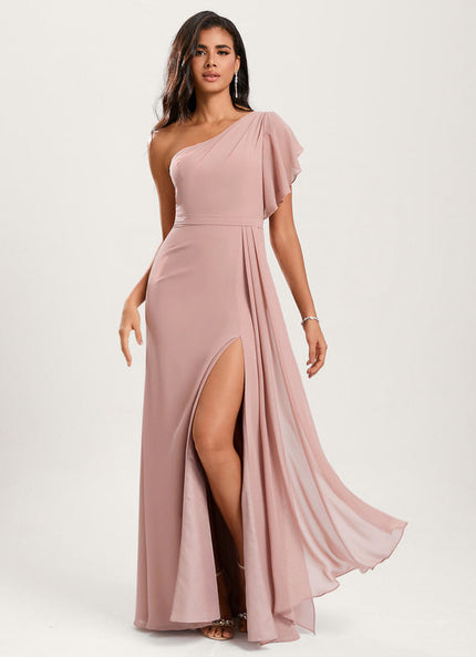 Robe Pastel Rose Décolleté Asymétrique Sirène