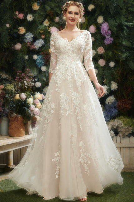 Robe Pastel Rose Traîne Tulle Dentelle - gallery 5