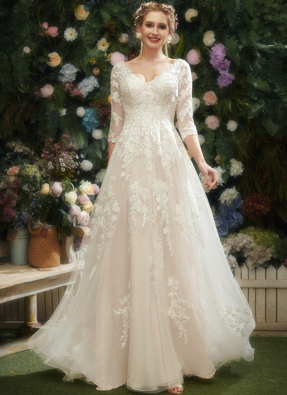 Robe Pastel Rose Traîne Tulle Dentelle - gallery 5