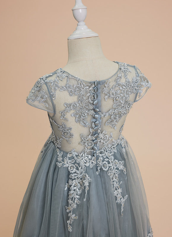 Robe Pastel Bleu Clair Tulle Dentelle Mariage - gallery 1