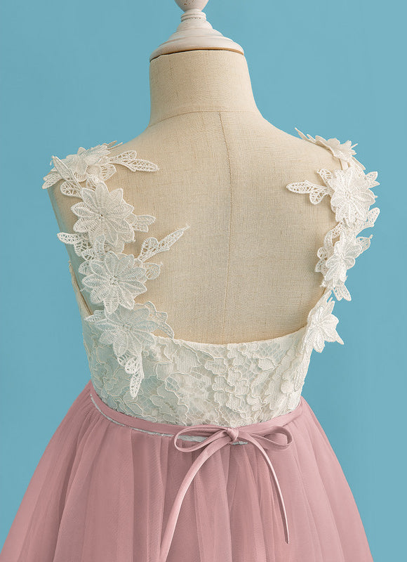 Robe Pastel Blanche Col V Dentelle Tulle - gallery 5