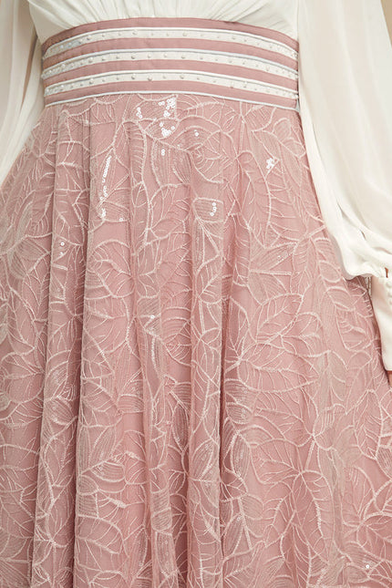 Robe Pastel Rose Longueur Mollet Dentelle - gallery 9