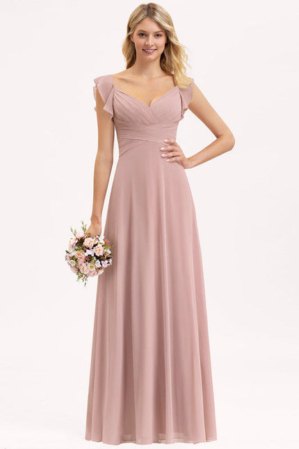 Robe Pastel Rose Demoiselle D'Honneur À Volants - gallery 6