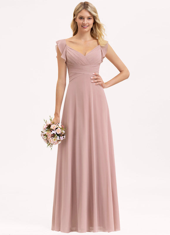 Robe Pastel Rose Demoiselle D'Honneur À Volants - gallery 6