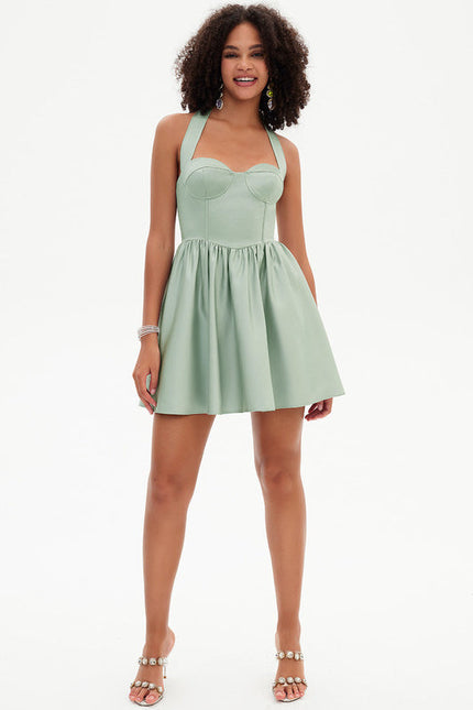 Robe Pastel Vert Menthe Col Cœur Courte - gallery 8