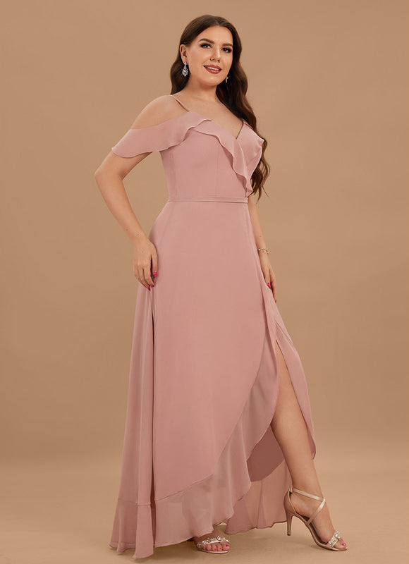 Robe Pastel Bleu Asymétrique Col V Volants - gallery 7