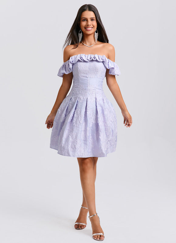 Robe Pastel Lavande Épaule Dénudée Courte - gallery 3