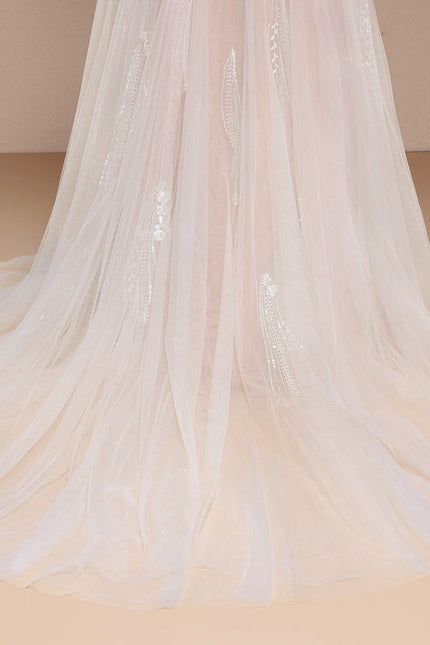 Robe Pastel Rose Épaules Dénudées Traîne Longue - gallery 4