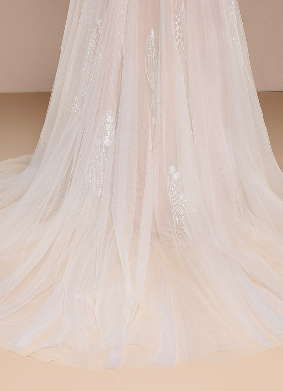 Robe Pastel Rose Épaules Dénudées Traîne Longue - gallery 4