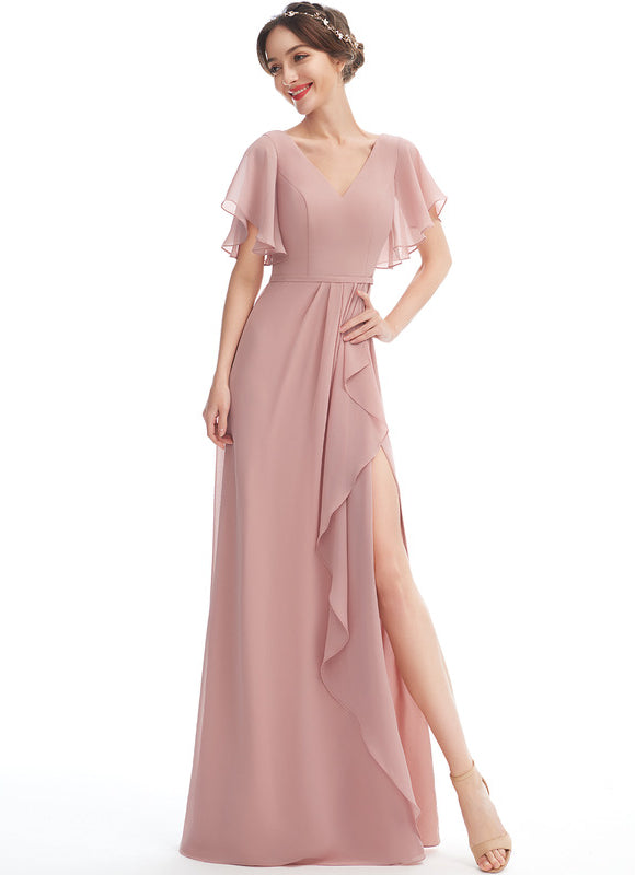 Robe Pastel Rose Demoiselle D'Honneur Élégante - gallery 5