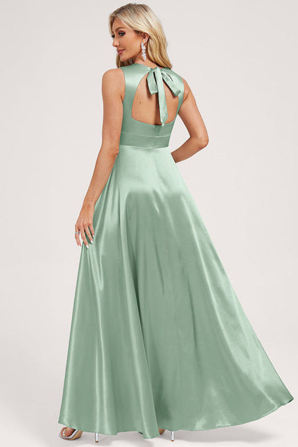 Robe Pastel Vert Satin Trapèze Élégante - gallery 2