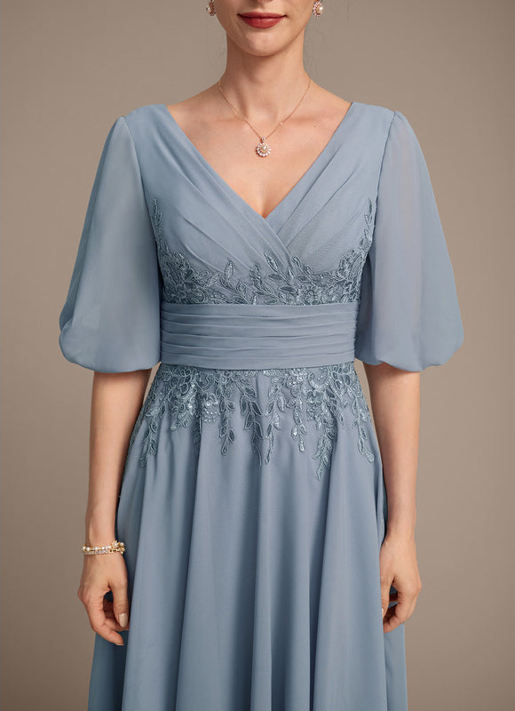 Robe Pastel Bleu Col V Longueur Mollet - gallery 7