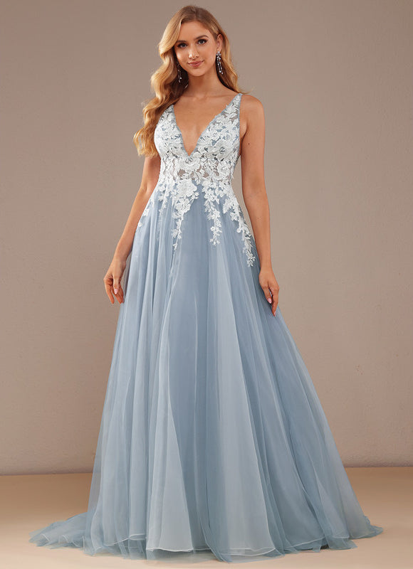 Robe Pastel Blanche Col V Traîne Dentelle - gallery 6