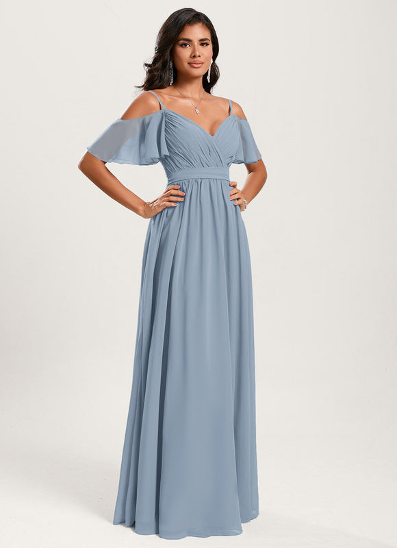Robe Pastel Bleu Décolleté Épaules Volants - gallery 4