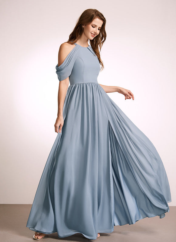 Robe Pastel Bleu Col Montant Trapèze - gallery 4