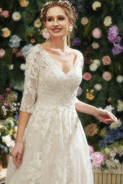 Robe Pastel Rose Traîne Tulle Dentelle