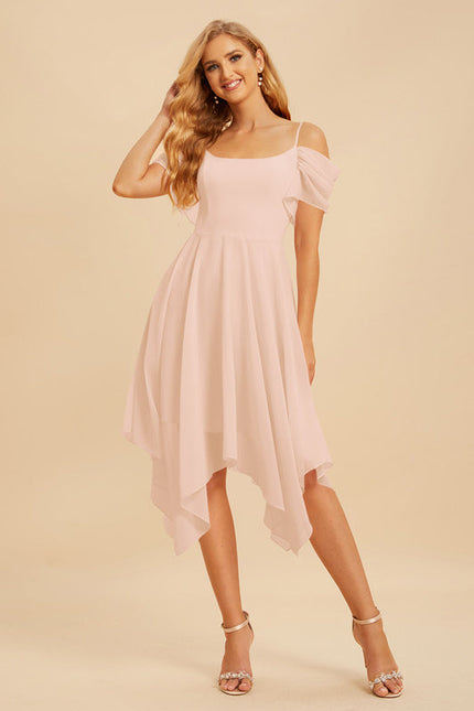 Robe Pastel Rose Trapèze Mousseline À Volants - gallery 1
