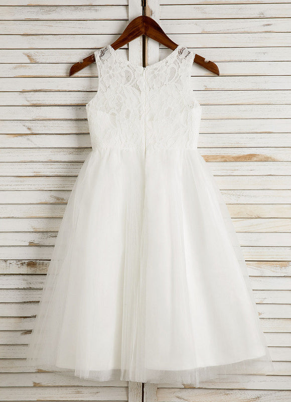 Robe Pastel Blanche Fille Mariage Col Rond - gallery 3
