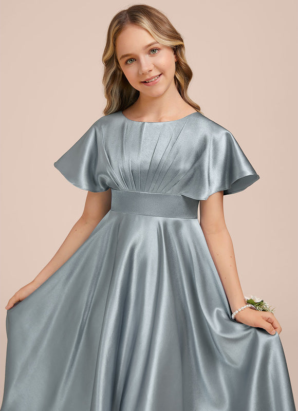Robe Pastel Bleue Satin Trapèze Junior - gallery 4