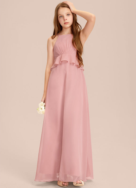 Robe Pastel Junior Rose Volants Longue - gallery 3