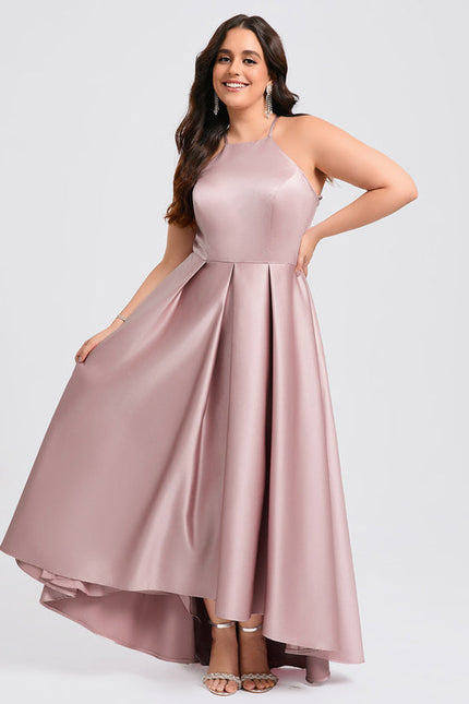 Robe Pastel Rose Satin Trapèze Élégante - gallery 5