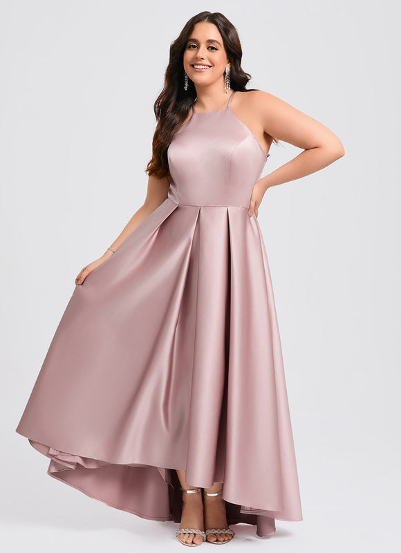 Robe Pastel Rose Satin Trapèze Élégante - gallery 5