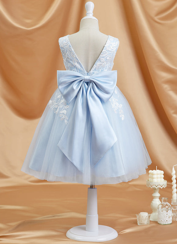 Robe Pastel Bleu Longueur Genou Dentelle