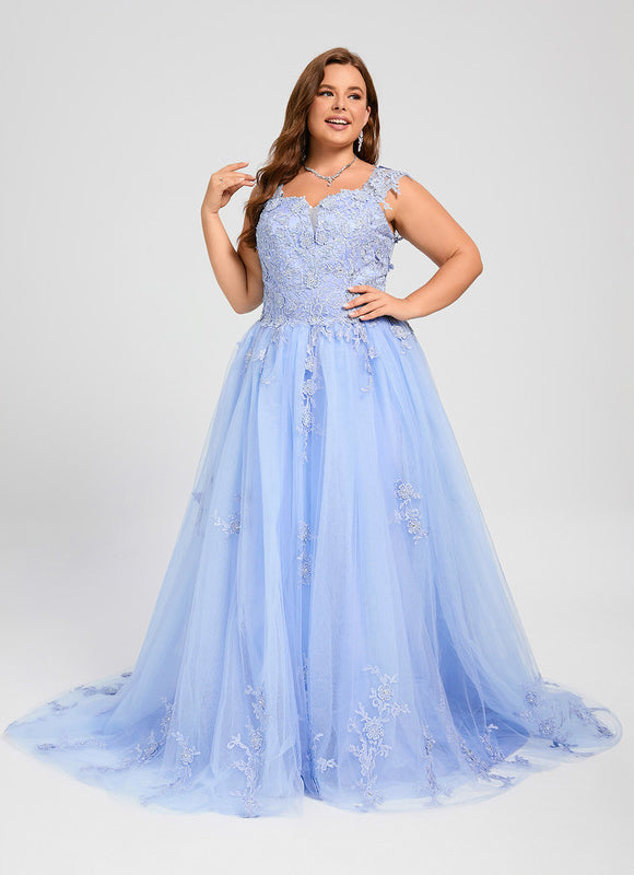 Robe Pastel Bleu Col Cœur Traîne Tulle - gallery 7