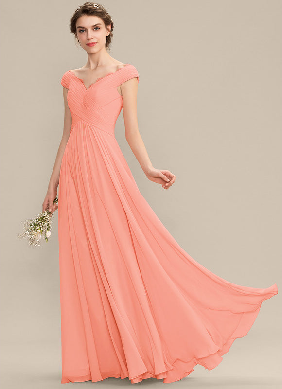 Robe Pastel Saumon Évasée En Mousseline - gallery 5