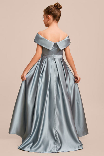 Robe Pastel Satin Bleu Émeraude Junior - gallery 4