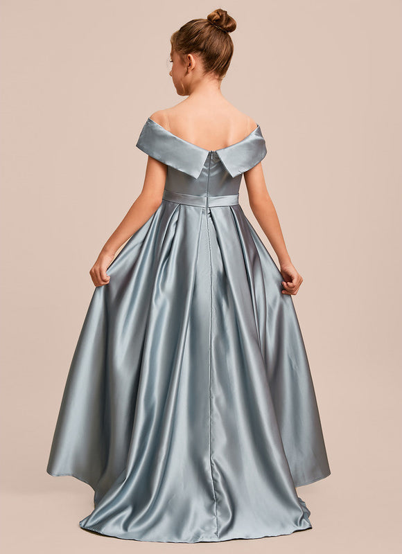 Robe Pastel Satin Bleu Émeraude Junior - gallery 4