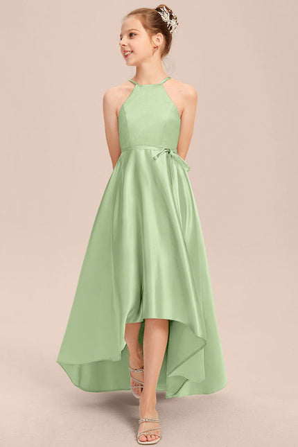 Robe Pastel Satin Bleu-Vert Trapèze Asiatique - gallery 6