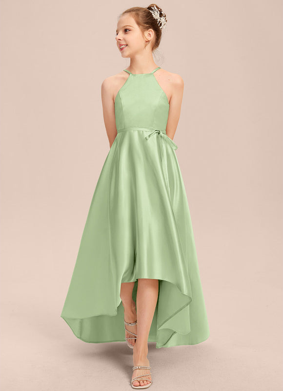 Robe Pastel Satin Bleu-Vert Trapèze Asiatique - gallery 6