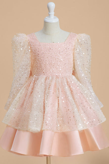 Robe Pastel Rose Paillettes Col Carré