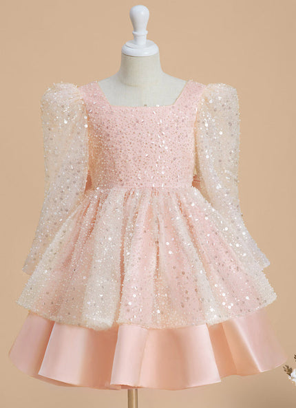 Robe Pastel Rose Paillettes Col Carré