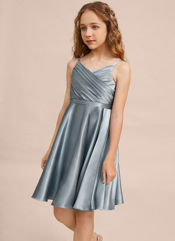 Robe Pastel Bleu Satin Trapèze Junior - gallery 4