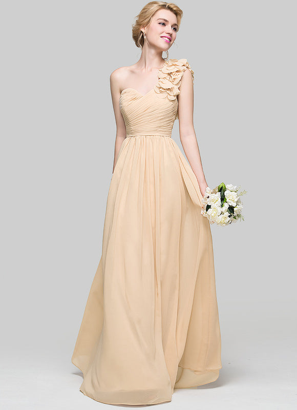 Robe Pastel Beige Décolleté Asymétrique Florale