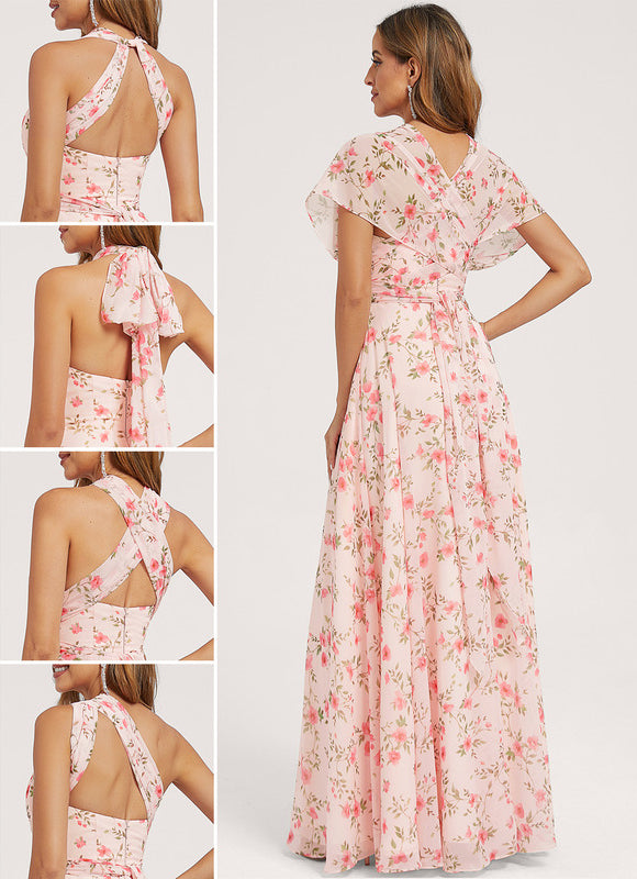 Robe Pastel Rose Trapèze Décolleté Col V - gallery 1
