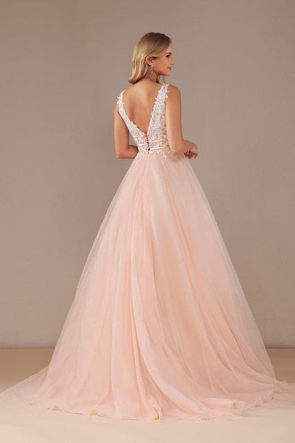Robe Pastel Rose Col V Traîne Tulle - gallery 8