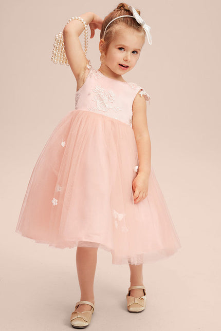Robe Pastel Rose Col Rond Tulle Fille - gallery 3