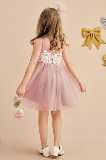 Robe Pastel Rose Trapèze Dentelle Mariage Fille - gallery 9