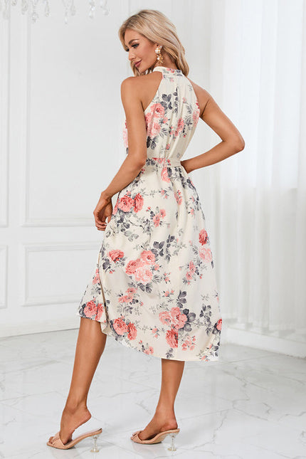 Robe Pastel Verte Imprimée Fleuri Midi - gallery 4