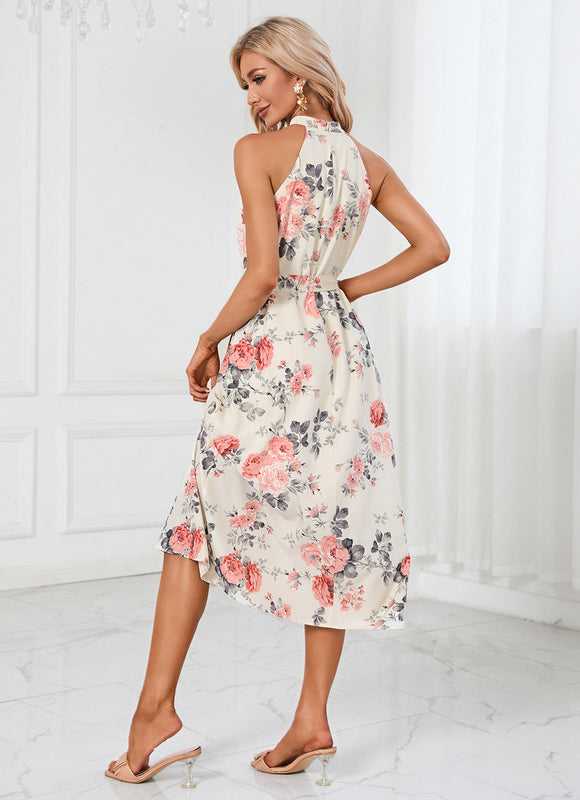 Robe Pastel Verte Imprimée Fleuri Midi - gallery 4
