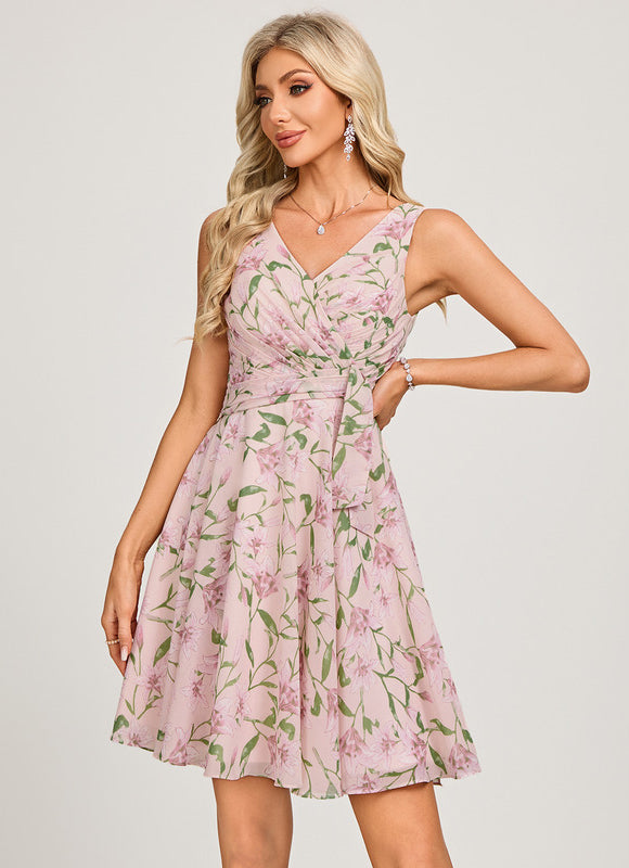 Robe Pastel Bleu Col V Plissé Élégante - gallery 5