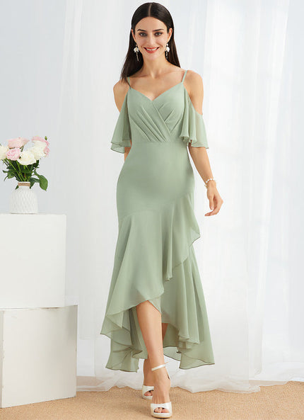 Robe Pastel Bleu Sirène Col V Volants